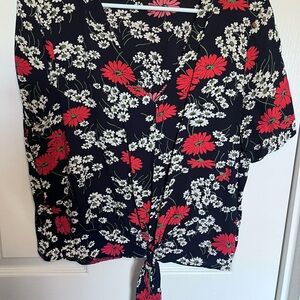Madewell Black and Red Floral Tie-Front Blouse